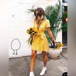 Garden Explorer Mustard Yellow Floral Print Mini Dress